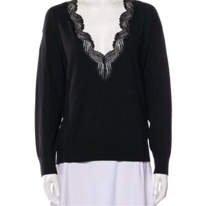 IRO Black V-Neck Sweater with Elegant Lace Detail